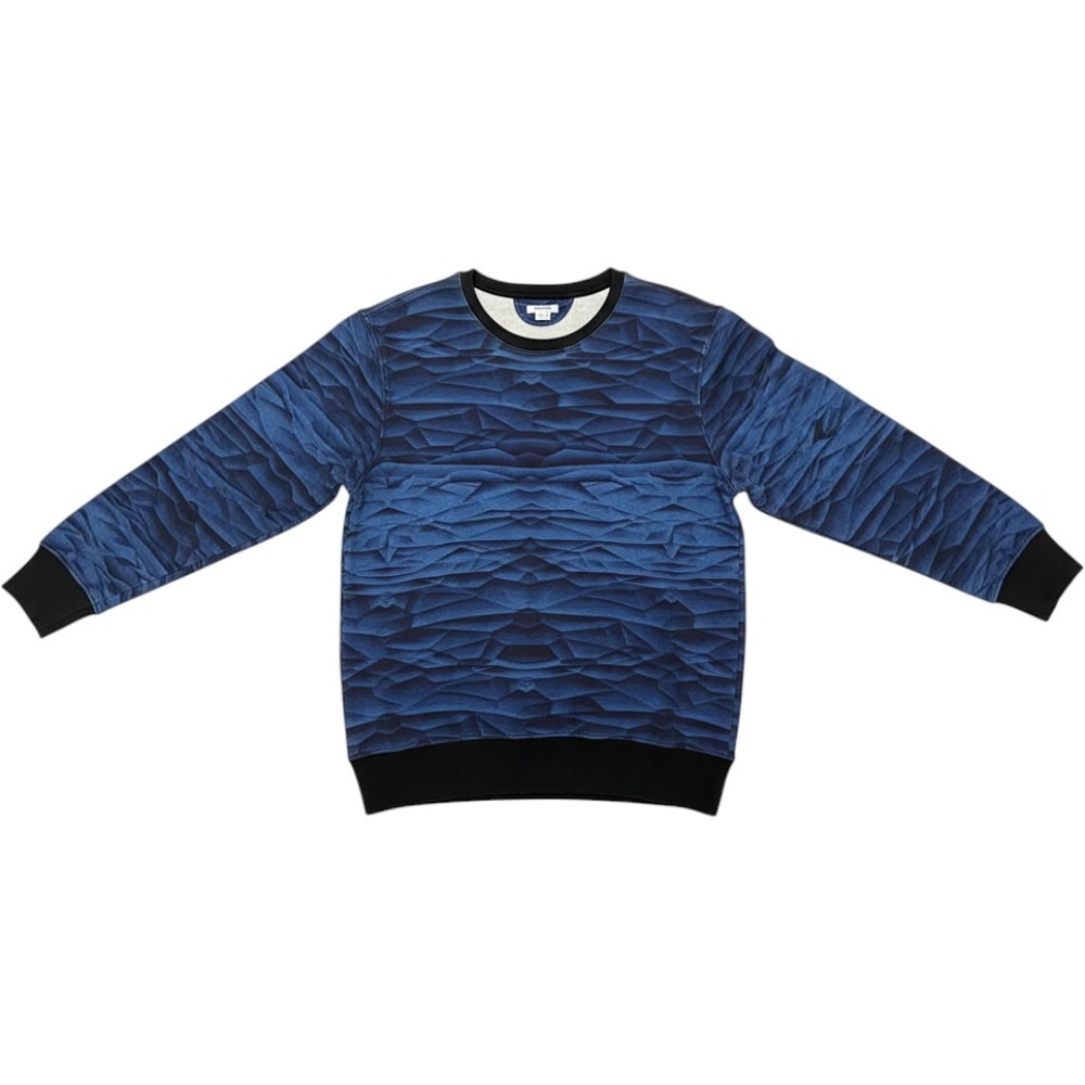 Helmut Lang Mens XL Blue Geometric Abstract Print Sweatshirt Crew Neck Pullover